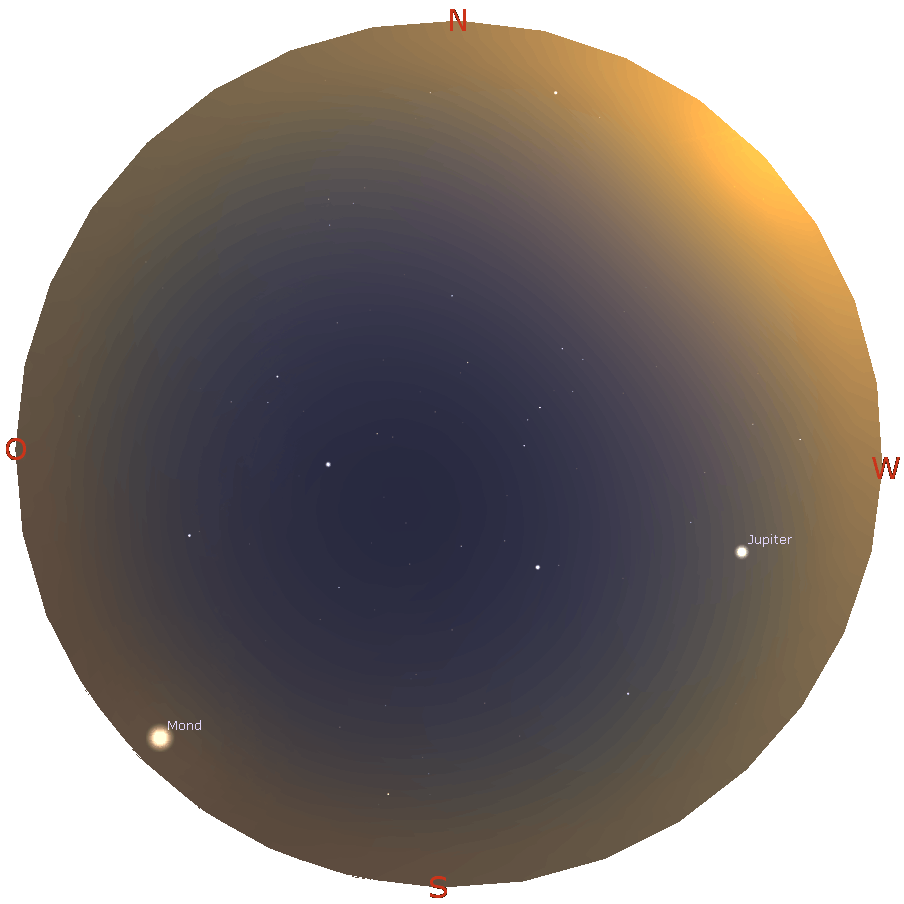 Himmelsanblick in Mitteleuropa beim Sichtbarkeitsende der Mondfinsternis am 06.07.2028 um 22:11 MESZ